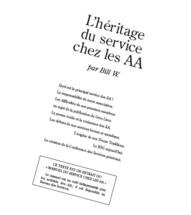L'HERITAGE DU SERVICE CHEZ LES AA