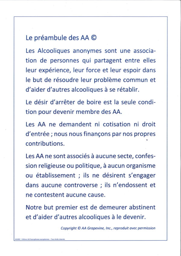 PREAMBULE (DEFINITION DES AA)